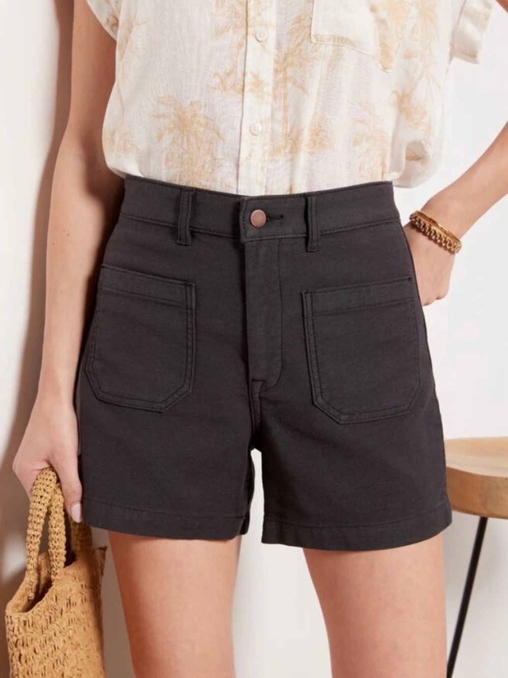 Faherty Stretch Terry Patch Pocket Shorts Size 31 Soft Knit Onyx Black ~ $110